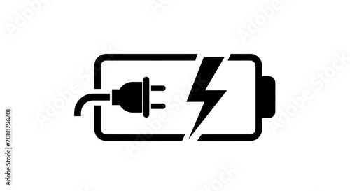 Bild auf Leinwand Minimalist black and white vector icon of a battery being charged with a plug, symbolizing energy, power, technology, and charging concepts