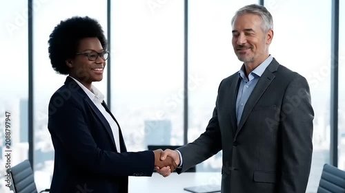 Diverse Business Professionals Shaking Hands to Finalize a Successful Corporate Agreement in a Modern Office Boardroom Setting
