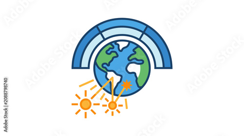 Bilde på lerret Global Warming Concept: Earth, Sun, Heat Radiation, Climate Change