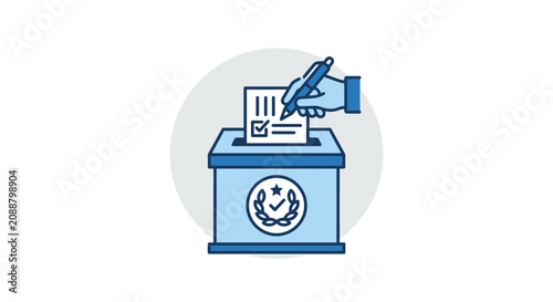 Hand filling ballot in election vote box icon