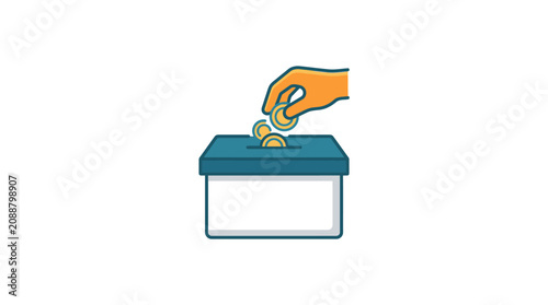 Hand dropping coins into donation box, charity concept