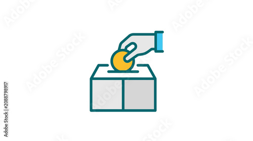 Hand dropping coin into donation box icon