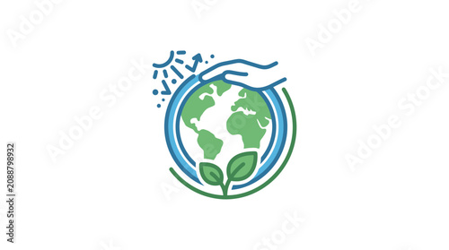 Hand Protecting Earth with Sun and Growing Plant Icon