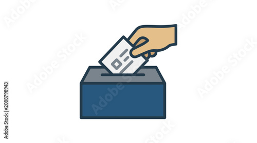 Hand voting in ballot box with card, election concept