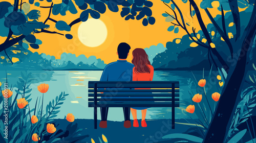 Couple watching sunset over water scene