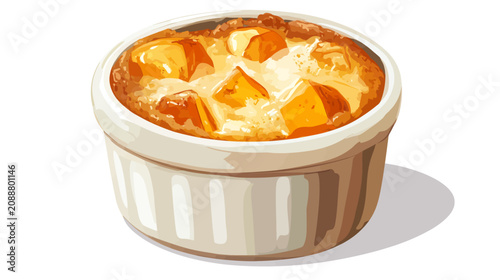 Baked dessert in ramekin dish with fruit topping