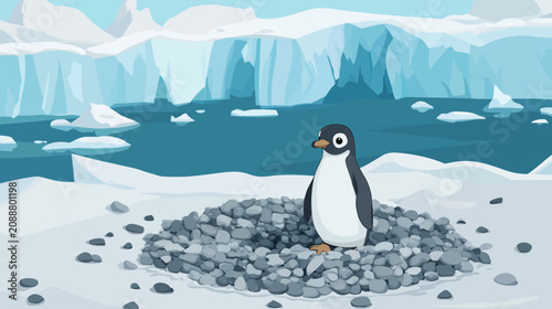 Single penguin nesting in arctic environment