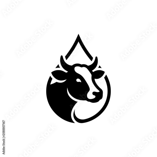 Black cow head in circle logo.