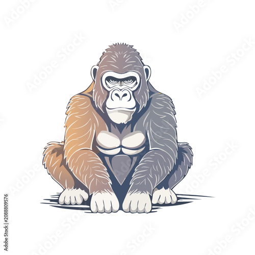 Majestic Silverback Gorilla Illustration Featuring Detailed Fur Texture and Powerful Sitting Pose for Wildlife Conservation Design
