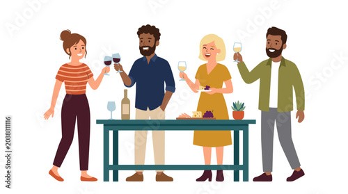 Diverse group of friends enjoying wine and cheese at a casual gathering celebrating together