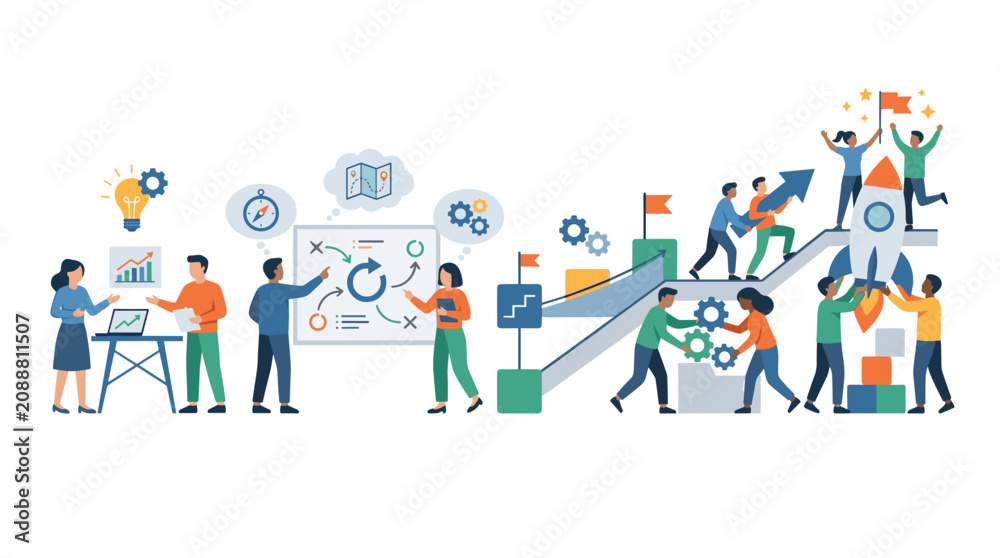 Fototapeta premium Teamwork and strategy leading to business growth and successful startup launch