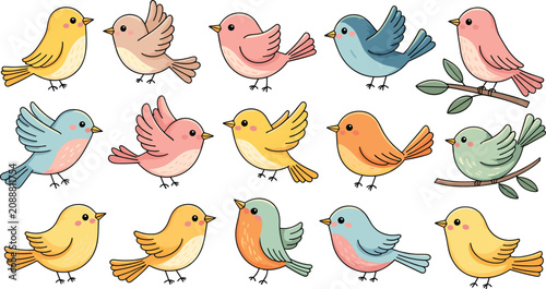 Foto Bird characters flat vector illustration set