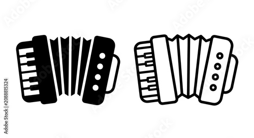 Foto Set of accordion musical instrument icons in solid and linear styles with accord