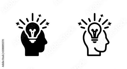 Creative idea human head silhouette and lightbulb icon set with thinking, innovation