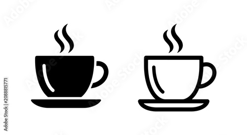 Εκτύπωση καμβά Hot coffee cup with saucer icon set for cafe menu beverage caffeine steaming