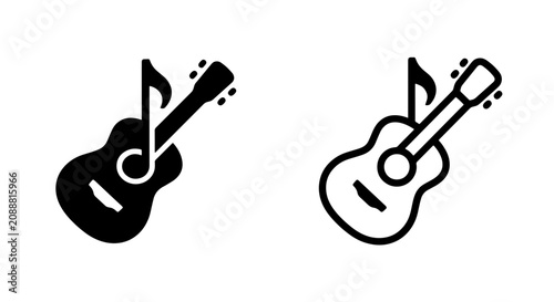 Bild auf Leinwand Acoustic guitar and musical note icon set with acoustic instrument performance