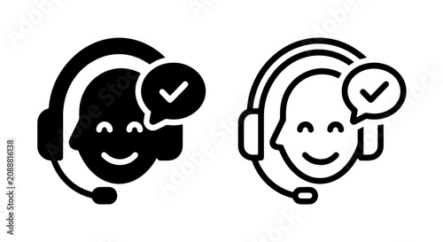 Customer support representative avatar icon with headset and positive check mark