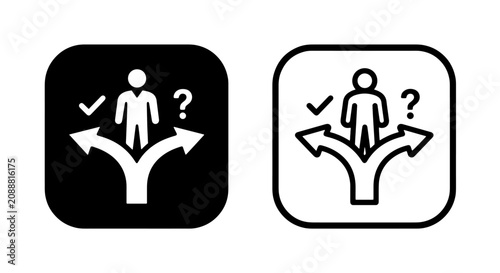 Fotografie Person choosing between two directions with checkmark and question mark icon set