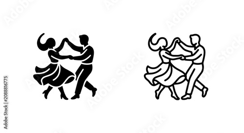 Fotografie Couple dancing traditional waltz or ballroom icon set with ballroom, partners