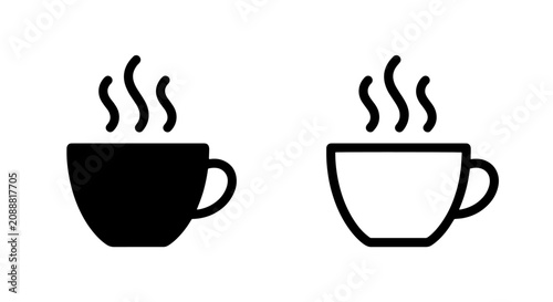 Tableau sur toile Set of coffee cup icons with steam silhouette and outline style beverage caffein