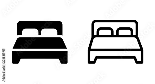 Quadro su tela Simple double bed icon set for hotel and accommodation with furniture, interior