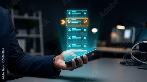 Customer service lead managing digital ticket queue hologram for efficient support request tracking systems