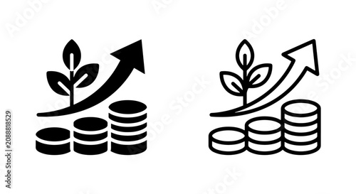 Financial growth and investment progress vector icons with investment, business