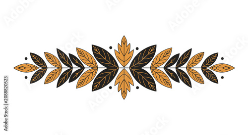 Symmetrical autumn leaf border divider in gold and black
