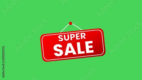 Vibrant Red Super Sale Sign Swinging Animation Loop
