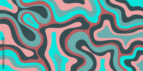 Colorful abstract organic wavy pattern with fluid layered shapes. Modern seamless background for wallpaper, textile, branding, packaging, fabric, and surface design.