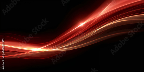 Schilderij op canvas Elegant abstract red and rose gold light wave ribbon on black background