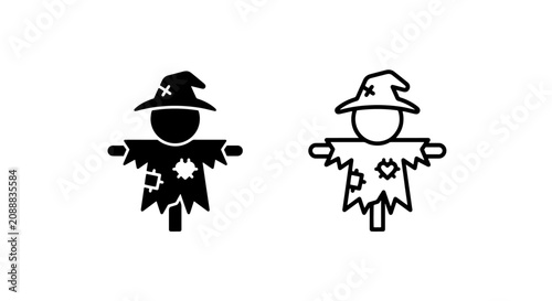 Quadro su tela Halloween scarecrow with wizard hat icon set scarecrow halloween agriculture