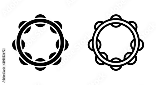 Tambourine musical instrument vector icon solid and outline style set with tambourine