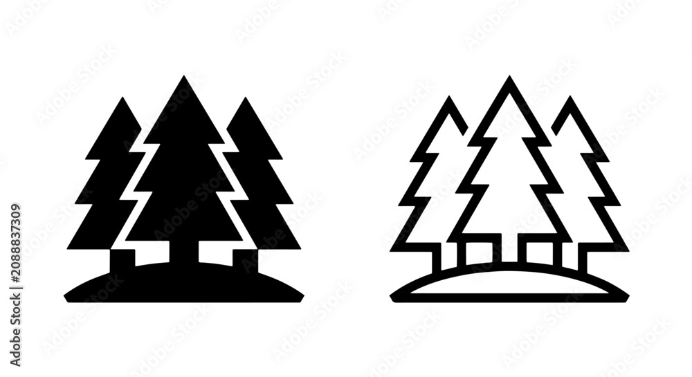 Obraz premium Set of pine tree icons representing forest or coniferous woods with coniferous