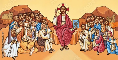 Hand Painted Christian Icon Jesus Sermon on the Mount Biblical Art Religious Wall Decor