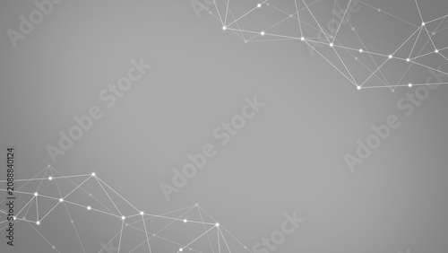 Gray Technology Network Background with Copy Space, Abstract Connected Lines and Nodes, Digital Communication Banner