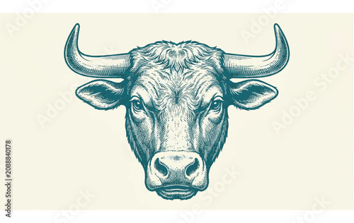 Foto Bull Head with Large Horns Portrait.