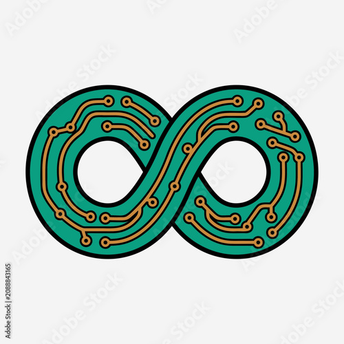 E-Waste Circularity Vector Icon, Electronic Recycling Circuit Board, and Hardware Reclamation Symbol.