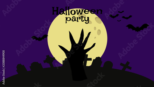 Halloween party silhouette banner for ads web design and marketing. Festive vector illustration