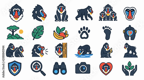 Photography Colorful flat design mandrill icons and symbols collection.