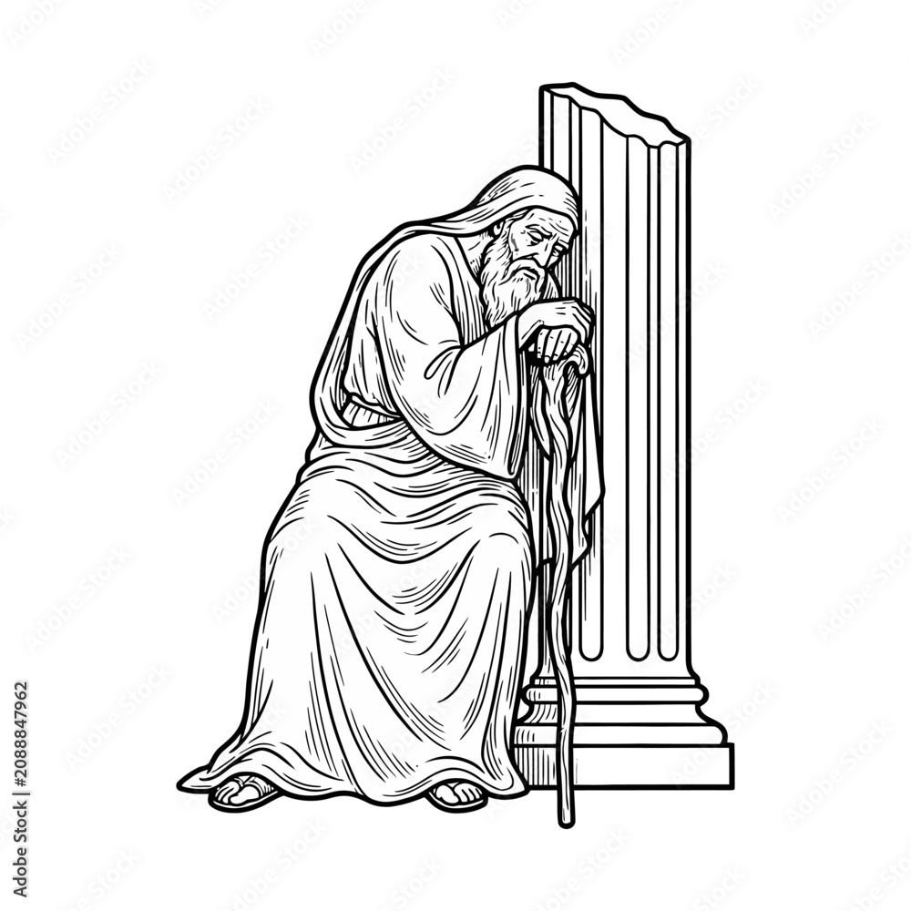 Fototapeta premium Elderly Greek philosopher leaning on stone column.