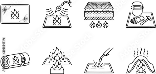 Konstfotografi Safety Icons: Fire Hazard, Welding, Heat Shield, Rolled Mat, Fireplace, Construc