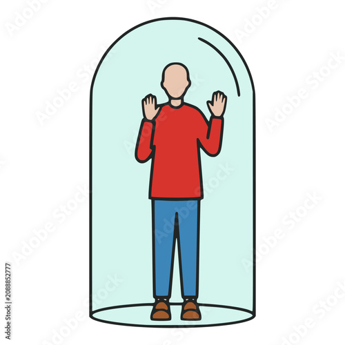 Fotografie cartoon male trapped inside a glass calling for help mental health issue depress