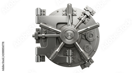 Heavy Steel Bank Vault Door With Secure Locking Mechanism.