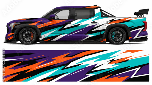 Bild auf Leinwand Colorful pickup truck with dynamic racing graphics design.