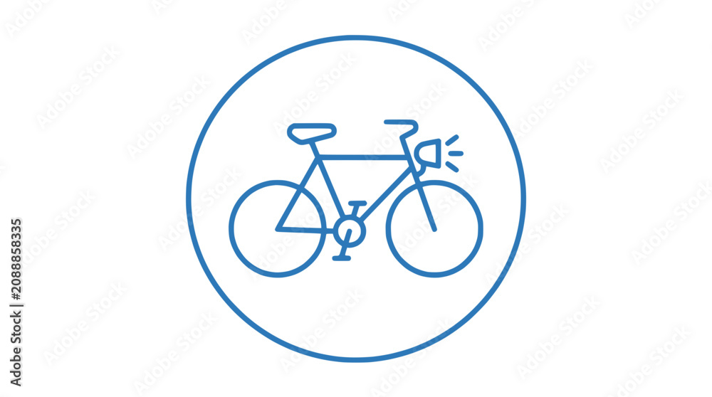 Fototapeta premium Minimalist blue line art icon of a bicycle with headlight inside a circle