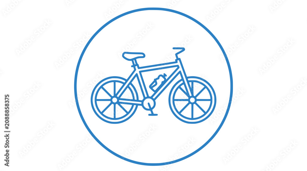 Fototapeta premium Blue line art icon of a bicycle with water bottle inside a circle