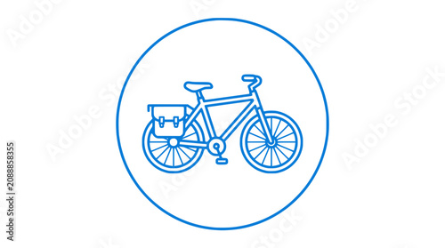 Photos Blue Line Art Bicycle Icon with Panniers in Circle