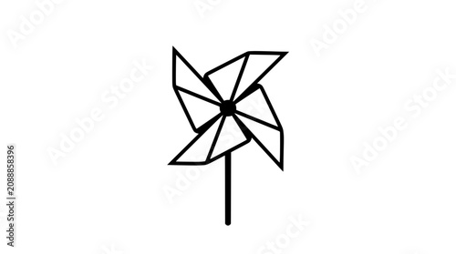 Quadro su tela Black and white pinwheel toy graphic on white background, simple line art