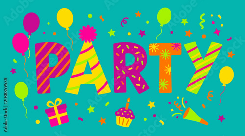 Foto Colorful party decorations and confetti celebrate festive occasion with joyful a